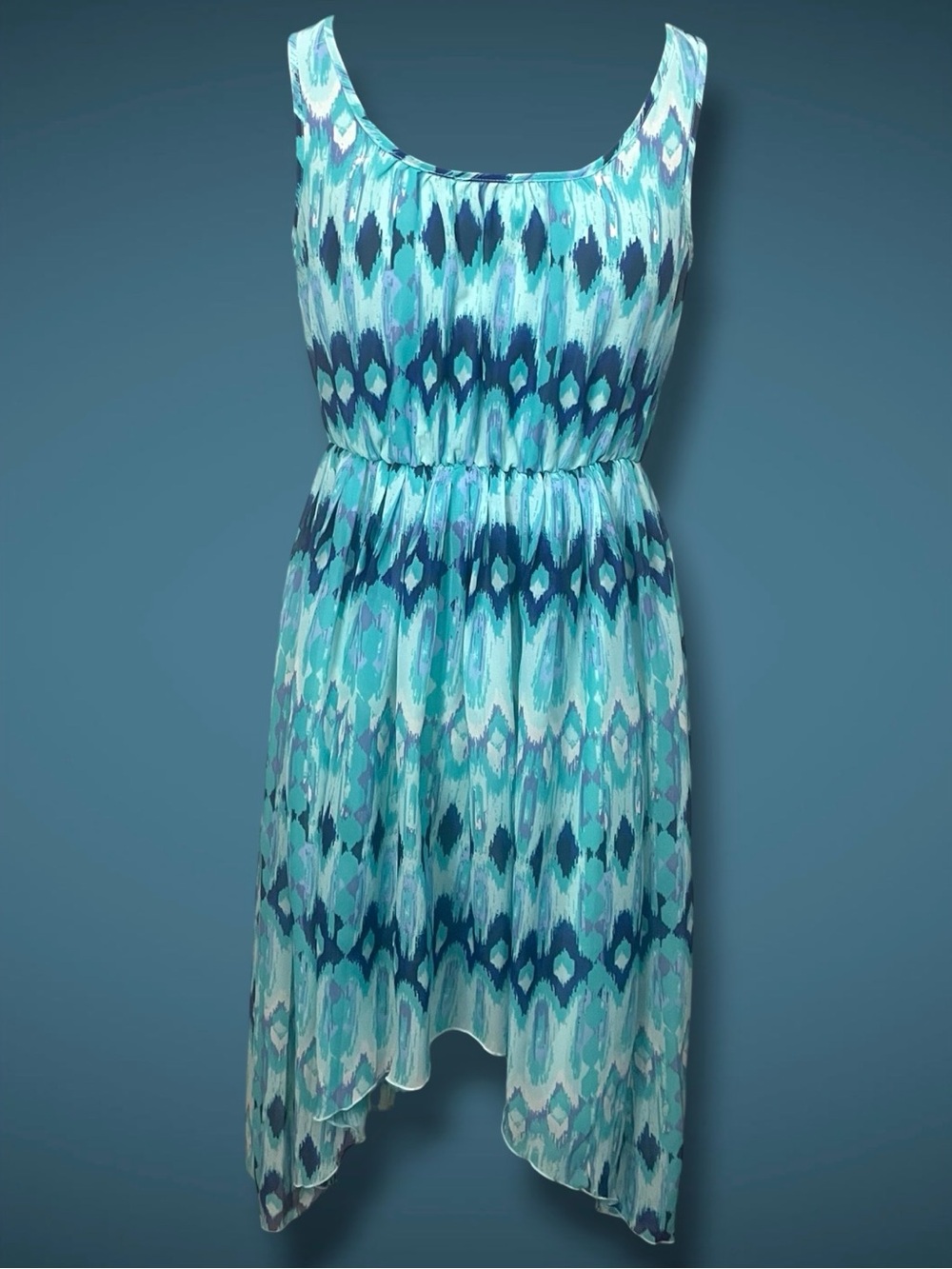H&M Teal and Navy Tribal Ikat High-Low Dress